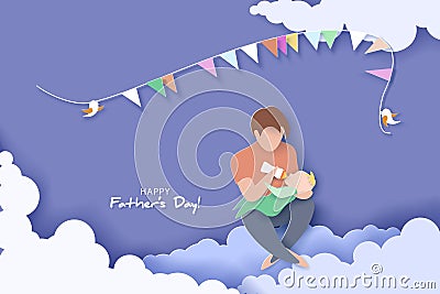 Young man Father Feeding Newborn Baby card Vector Illustration