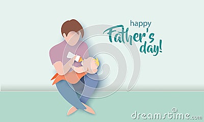 Young man Father Feeding Newborn Baby card Vector Illustration