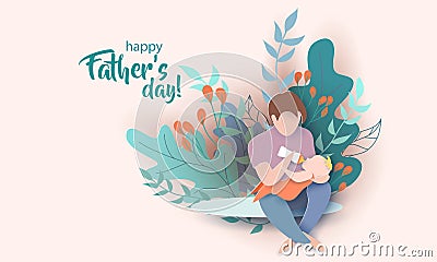 Young man Father Feeding Newborn Baby card Vector Illustration