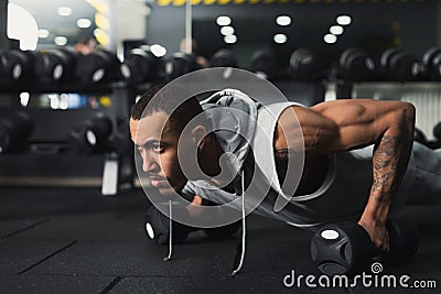 Young man fitness workout, push ups or plank Stock Photo