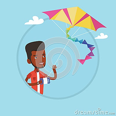 Young man flying kite vector illustration. Vector Illustration