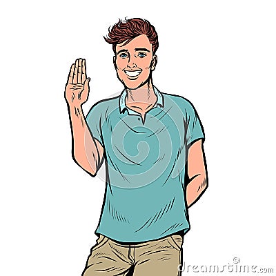 Young man gesture Hello Vector Illustration