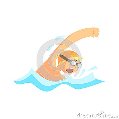 Young man with goggles swimming in the pool Vector Illustration