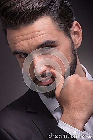 Young man head face elegant suit Stock Photo