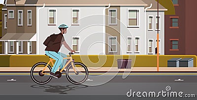 young man in helmet cycling sportsman riding bicycle workout healthy lifestyle concept Vector Illustration