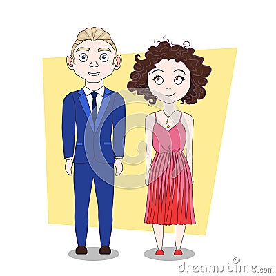 Young Man And Hipsters In Trendy Clothes Modern Couple Full Length Vector Illustration