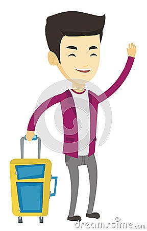 Young man hitchhiking vector illustration. Vector Illustration