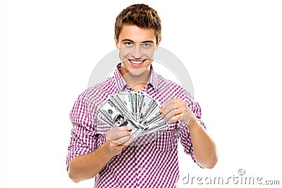 Young man holding money Stock Photo