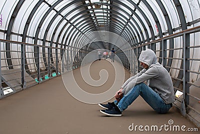 A young man in a hoodie hip-hop Stock Photo