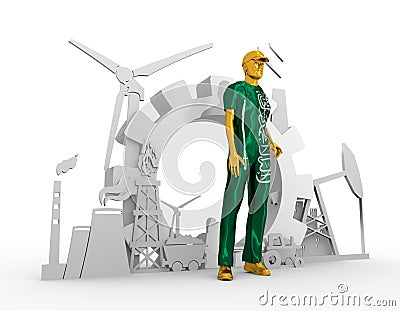 Young man and industrial isometric icons set Stock Photo