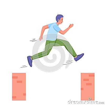 Young man jumping between walls. Free running, parkour, extreme sport. Male street racer. Vector Vector Illustration