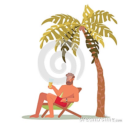 A young man lies on a lounger Vector Illustration
