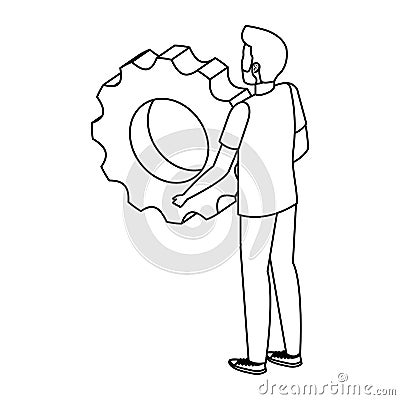 young man lifting gear machine settings Cartoon Illustration