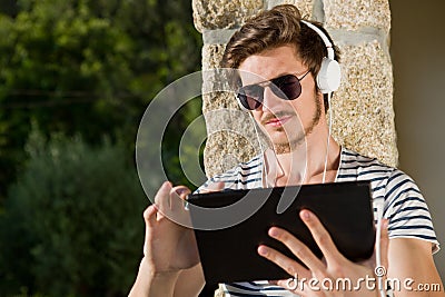 Young man listening music Stock Photo