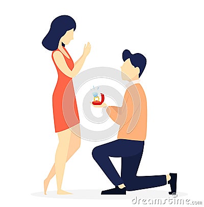 Young man making marriage proposal Vector Illustration