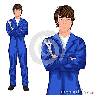 Young man mechanic Vector Illustration