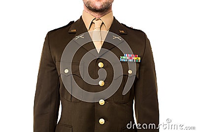 Young man in military uniform, cropped image Stock Photo