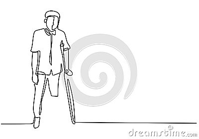 Young man with one leg one continuous line with minimalist design isolated in one white background. Standing male with one leg Vector Illustration