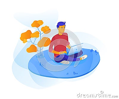 Young man outdoor with laptop vector illustration Vector Illustration