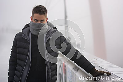 Young man outdoor in winter fashion Stock Photo