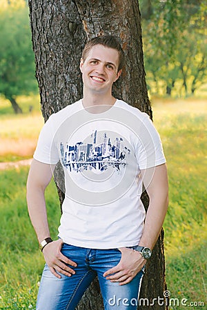 Young man outdoors portrait with copy space Stock Photo