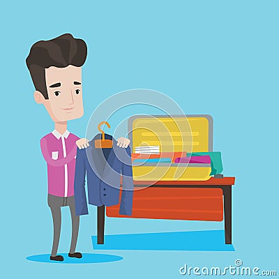 Young man packing his suitcase vector illustration Vector Illustration