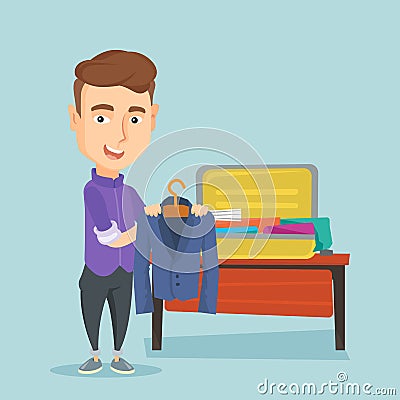 Young man packing his suitcase vector illustration Vector Illustration