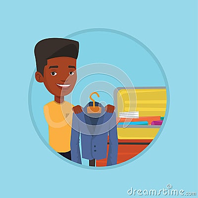 Young man packing his suitcase vector illustration Vector Illustration