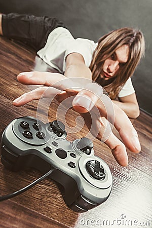 Young man with pad Stock Photo