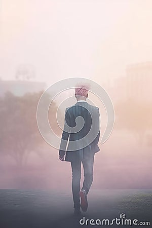 young man with pink died hair and suite. k-pop culture. Stock Photo
