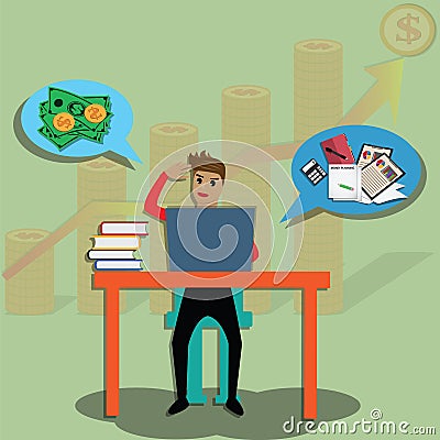 Young man is planning to manage his money for financial freedom,Business finance concept - vector Vector Illustration