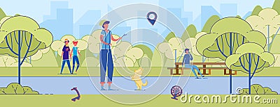 Young Man Play with Corgi in Park Training Dog Vector Illustration