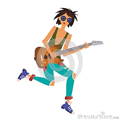 A young man playing the guitar. Rock musician. Vector illustration, isolated on white background. Vector Illustration