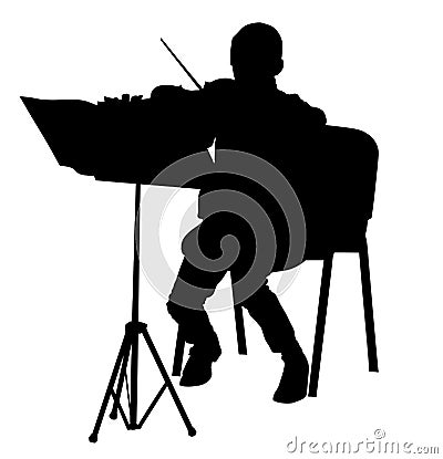 Young man playing violin vector silhouette illustration isolated on white background. Cartoon Illustration