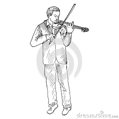 Young man playing the violin, Violinist Vector Illustration