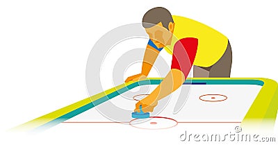 A young man plays an air hockey attraction Vector Illustration