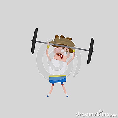 Young man practicing lifting weight Cartoon Illustration