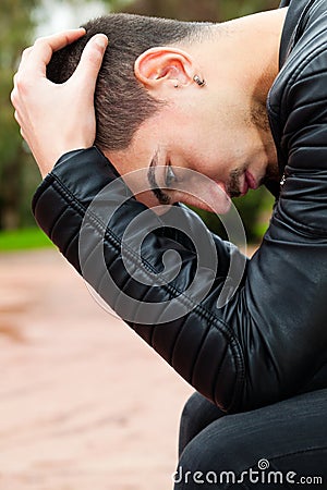 Young man with problems. Desperate men. Stock Photo