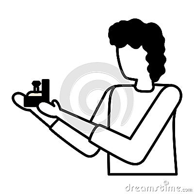 young man proposing marriage with ring Cartoon Illustration