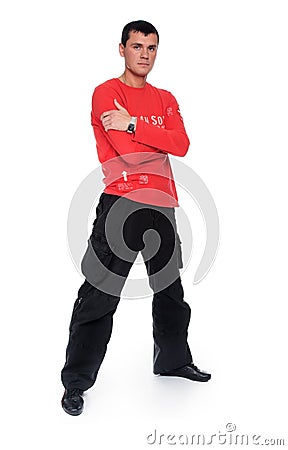 The young man in red Stock Photo