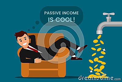 Young man rests and rejoices passive income Vector Illustration