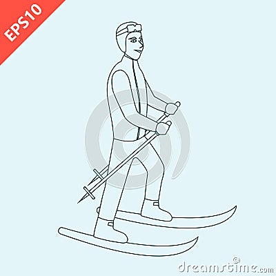 Young man riding on skis design vector flat isolated illustration Vector Illustration