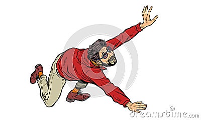 The young man runs and falls. Bearded hipster active lifestyle Vector Illustration