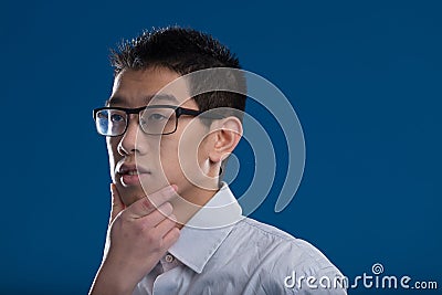 Young man's solution, conventional approach revolutionized Stock Photo