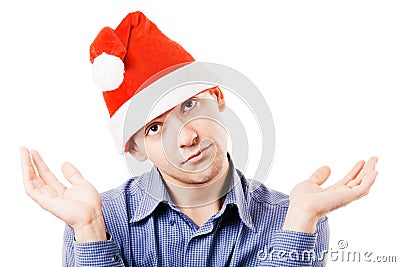 Young man in a Santa hat Stock Photo