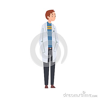 Young Man Scientist Character in White Lab Coat Vector Illustration Vector Illustration