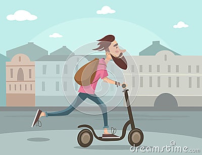 Young man on a scooter Vector Illustration