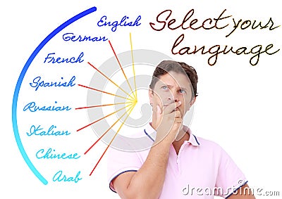 Young man selecting the language Stock Photo