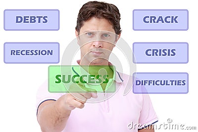 Young man selecting success Stock Photo