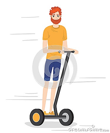 Young man on Self-balancing electric scooter Vector Illustration